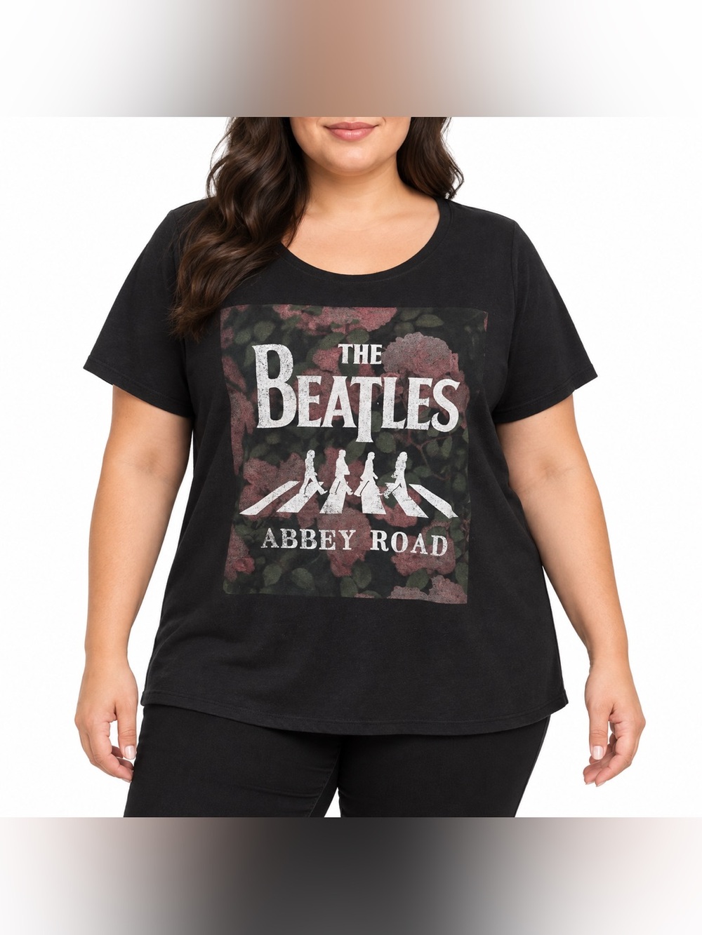 The Beatles Women’s Abbey Road Floral Graphic Tee Black Plus 0X